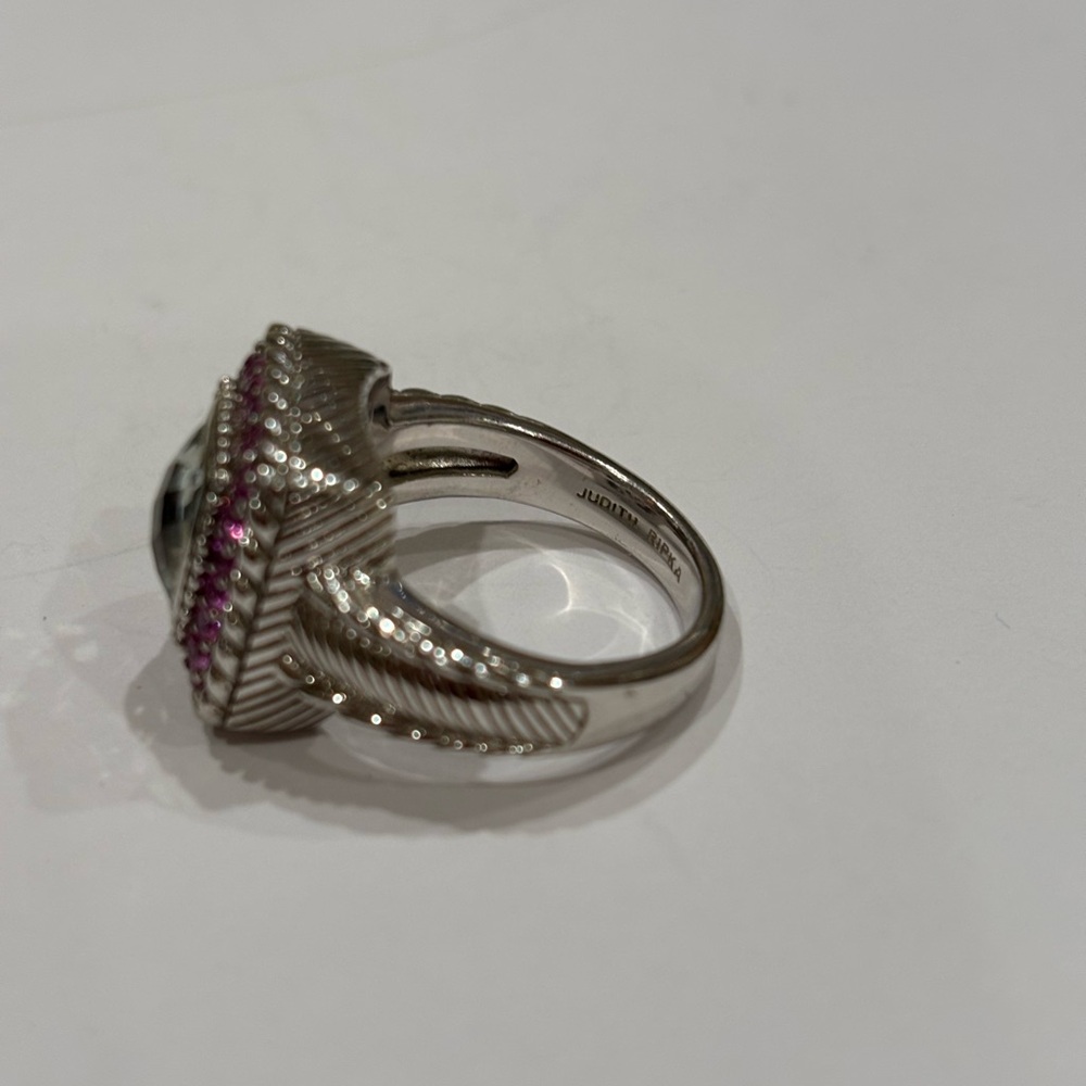 Judith Ripka sterling silver green amethyst pink sapphire ring. Size 8 - Picture 2 of 5